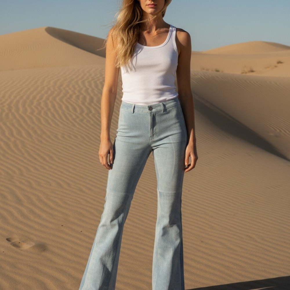 SCHIMMEL : Sky Blue Women's Suede Flare Jeans - made in France NWL
